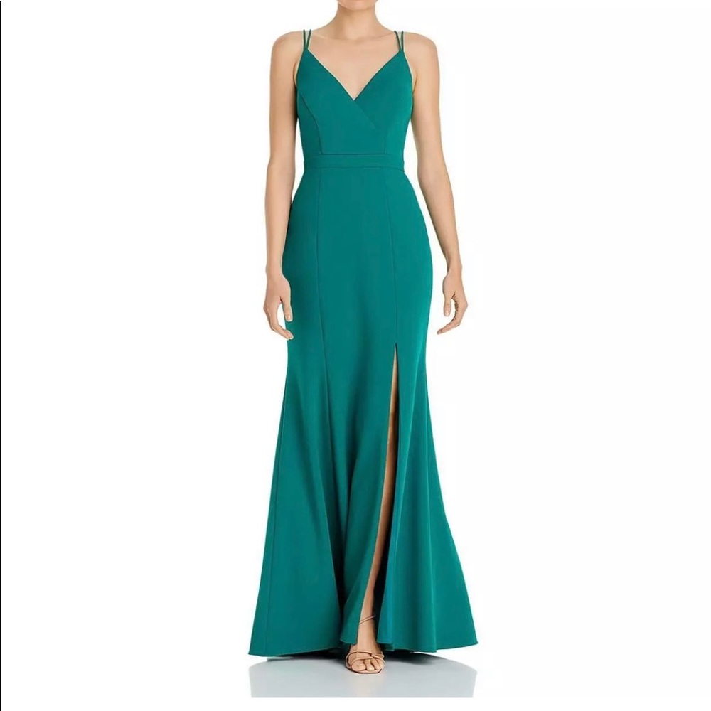 Aqua Womens Side Slit V-Neck Scuba Formal Dress
